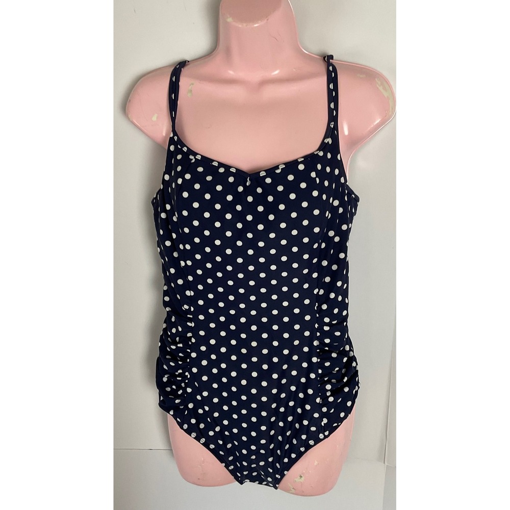 Panache Anya Spot Navy Polka Dot One Piece Swimsuit Bra Sized 38D SW1010